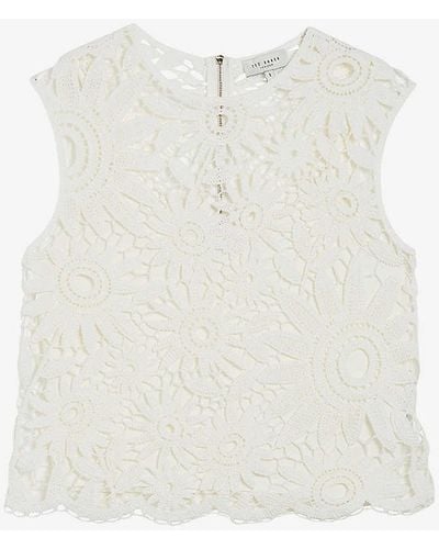 Ted Baker Katrnn Floral-crochet Cropped Cotton-blend Top - White
