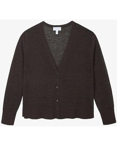 The White Company Relaxed-fit Small-buttons Linen-blend Cardigan - Black