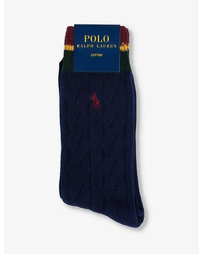Polo Ralph Lauren Brand-embroidered Ankle-rise Stretch-cotton-blend Socks - Blue