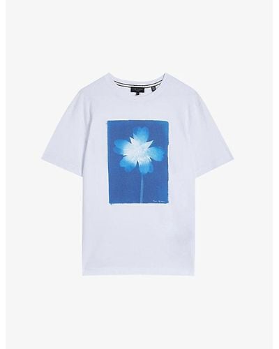 Ted Baker Orma Floral Graphic-print Organic-cotton T-shirt - Blue
