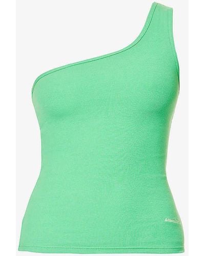 ADANOLA Logo-embroidered One-shoulder Stretch-cotton Top X - Green