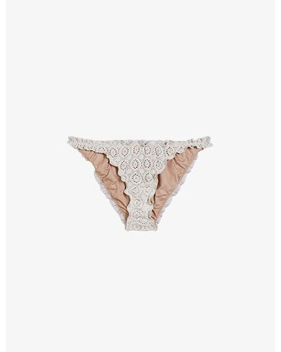 Ted Baker Layleta Frilled-trim Lace-effect Stretch-woven Bikini Bottoms - White