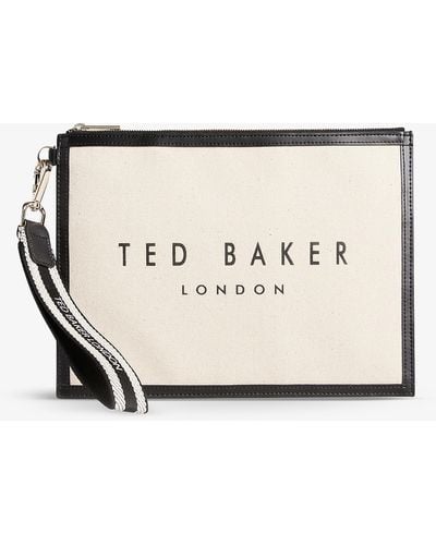 Ted Baker Vivtora Logo-print Leather-trim Canvas Clutch Bag - White