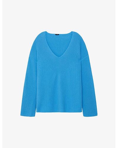 JOSEPH Split-hem V-neck Cashmere Sweater - Blue