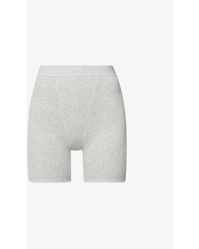 Skims Ribbed High-rise Stretch-cotton Boxer Shorts - White