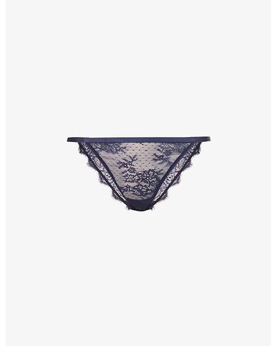 Love Stories Charlotte Floral-embroidered Stretch Recycled-polyamide Brief - Blue
