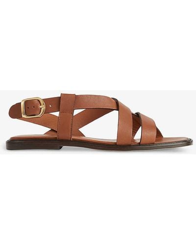 LK Bennett Telma -strap Flat Leather Sandals - Brown