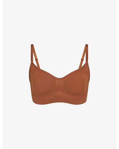 Skims Seamless Sculpt Ruched Stretch-woven Bralette X - Brown