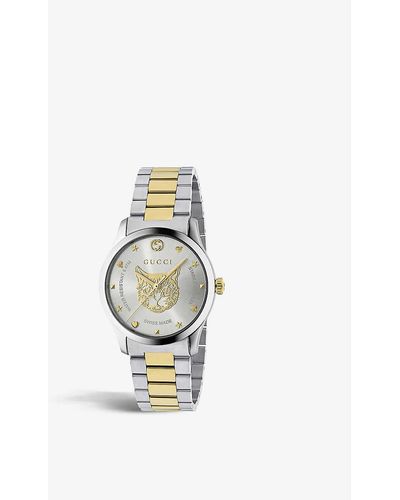 Gucci Ya1264074 G-timeless Stainless Steel And Gold-plated Watch - White