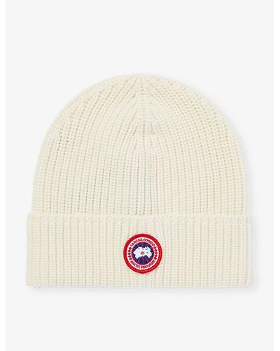 Canada Goose Arctic Disc Brand-patch Wool-knit Beanie Hat - Natural