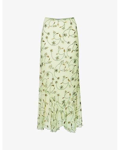 Musier Paris Djerba Sequin-embellished Floral-embroidered Woven Maxi Skirt - Green