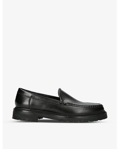 Manolo Blahnik Dineralo Topstitched Leather Loafers - Black