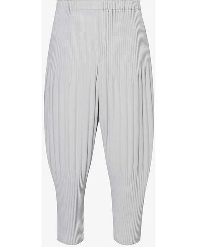 Homme Plissé Issey Miyake Basic Pleated Tapered-leg Knitted Trouser - Grey