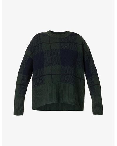 Barbour Gloria Tartan-pattern Wool-blend Sweater - Blue
