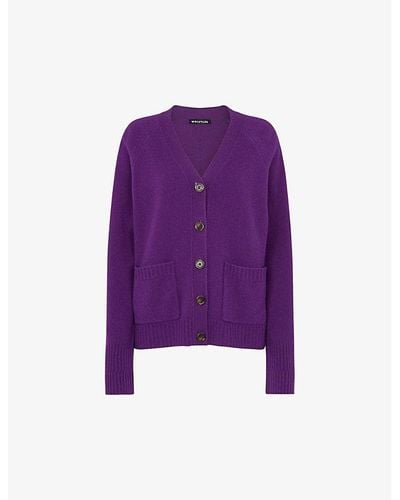 Whistles Patch-pocket Relaxed-fit Wool Cardigan - Purple