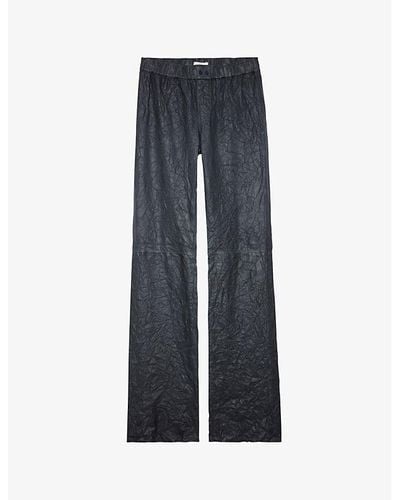 Zadig & Voltaire Pauline Crinkled-effect Straight-leg Mid-rise Leather Pants - Blue