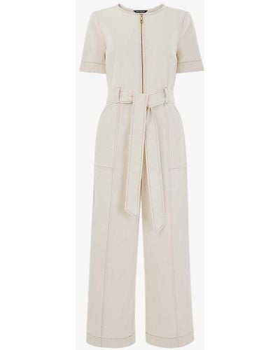 Whistles Cropped Denim Jumpsuit - White