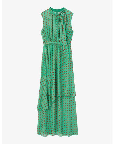 LK Bennett Robyn Spot-print Tie-neck Woven Maxi Dress - Green