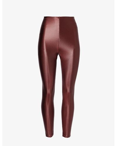 Commando High-waisted Faux-leather Stretch-woven leggings - Red