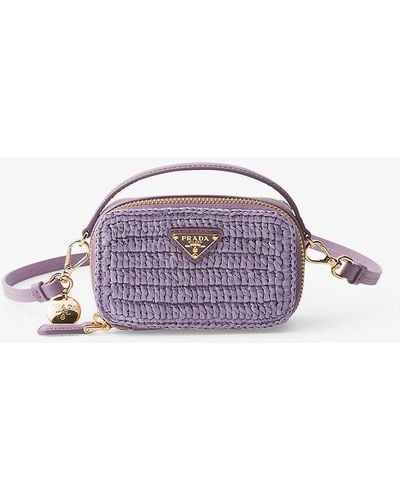 Prada Crochet And Leather Mini Pouch - Purple