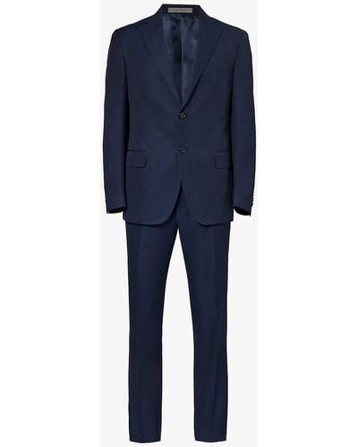 Corneliani Single-breasted Regular-fit Cotton And Linen-blend Suit - Blue