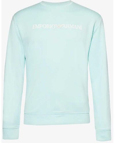 Emporio Armani Brand-embossed Relaxed-fit Woven-blend Sweatshirt X - Blue