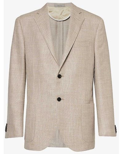 Corneliani Notched-lapel Welt-pocket Wool, Silk And Linen-blend Jacket - Natural