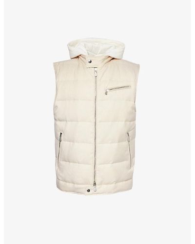 Eleventy Detachable-hood Quilted Cashmere And Silk-blend Down Gilet - Natural