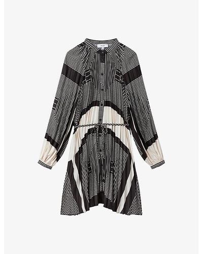 Reiss Bay Geometric-print Pleated Woven Mini Dress - Gray