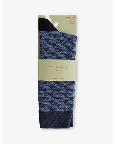 Ted Baker Sokksev Geometric-pattern Stretch-knit Socks - Blue