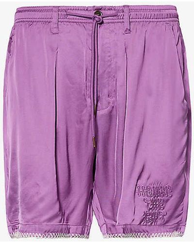 Honor The Gift Blanket Stitch Brand-embroidered Rayon-blend Shorts - Purple
