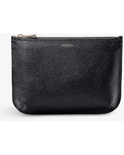 Aspinal of London Ella Large Logo-print Grained-leather Pouch - Black
