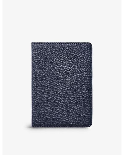 Aspinal of London Vy Logo-print Grained-leather Passport Cover - Blue