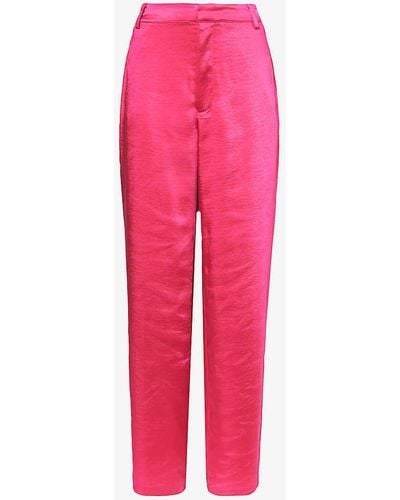 GOOD AMERICAN Washed Regular-fit Mid-rise Satin Trousers - Pink