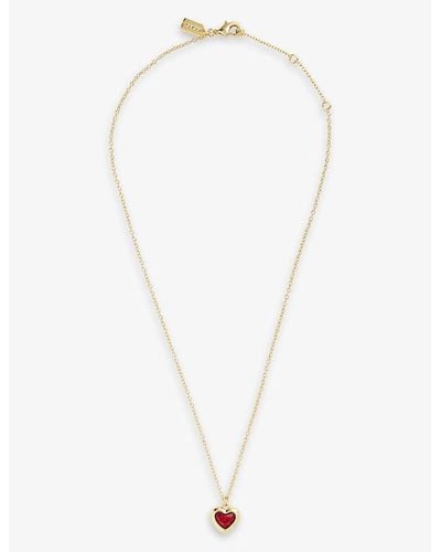 COACH Heart Adjustable Brass And Ziconia Pendant Necklace - White