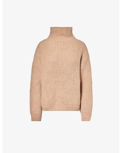Anine Bing Sydney High-neck Wool And Alpaca-blend Knitted Sweater - Natural