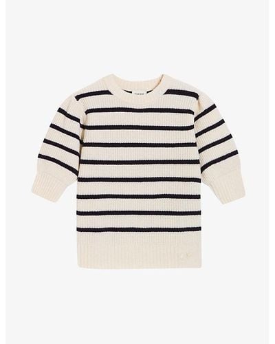 Claudie Pierlot Manouk Stripe-pattern Short-sleeve Wool-blend Sweater - White