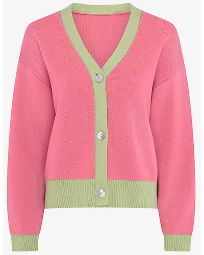 OMNES Kayla Contrast-trim Cotton-knit Cardigan - Pink