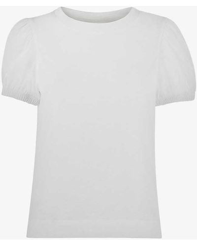 Whistles Puff-sleeved Keyhole Cotton-jersey T-shirt - White