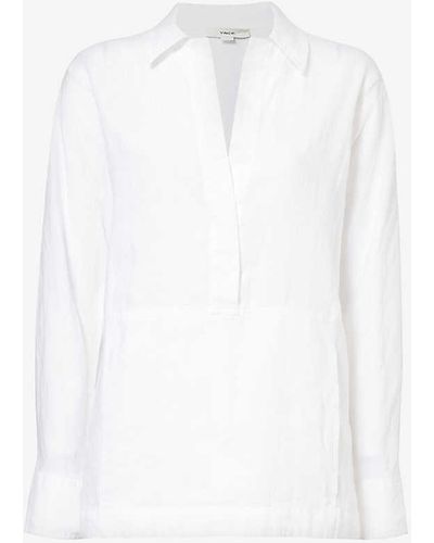 Vince Crosshatch-stitch Relaxed-fit Linen Shirt - White