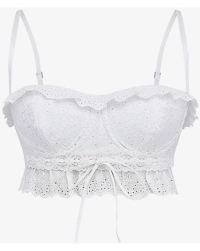 House Of Cb Federica Square-neck Cotton-blend Crop Top - White