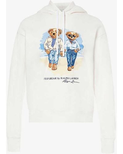 Polo Ralph Lauren Bear-print Cotton-blend Jersey Hoody X - White