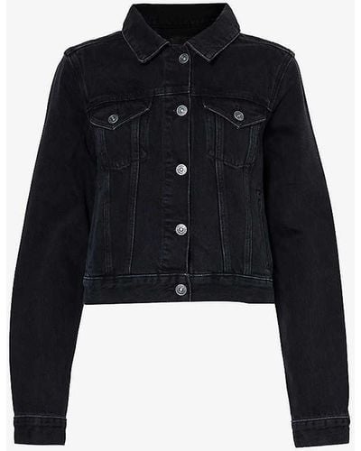 PAIGE Gia Faded-wash Recycled And Organic Denim-blend Jacket - Black