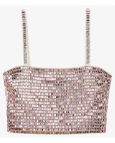 Sandro Bead-embellished Woven Crop Top - Pink