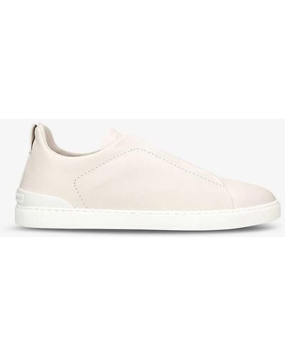Zegna X3 Stitch Leather Low-top Trainer - Natural