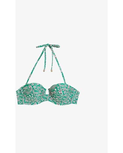 Ted Baker Valaria Floral-print Recycled Polyamide-blend Cupped Bikini Top - Green