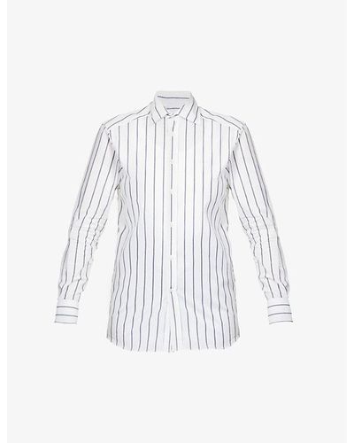 With Nothing Underneath The Boyfriend Striped Organic-cotton Shirt - Blue