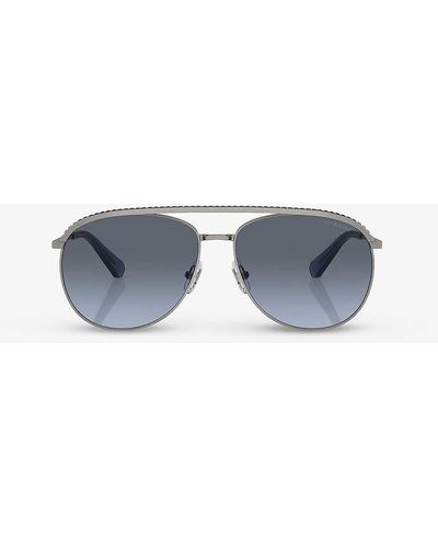 Swarovski Sk7005 Aviator-frame Gem-embellished Metal Sunglasses - Blue