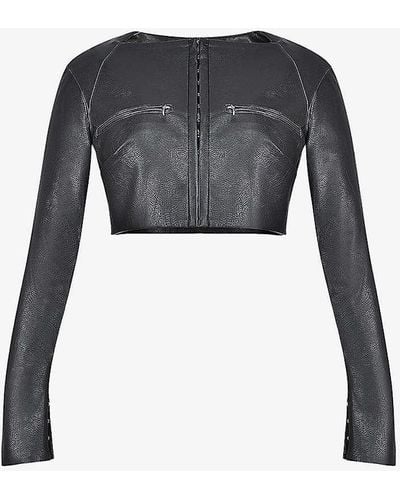 House Of Cb Lone Zip-embellished Cropped Faux-leather Top - Black