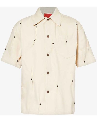 Kusikohc Rivet-embellished Short-sleeved Denim Shirt - Natural